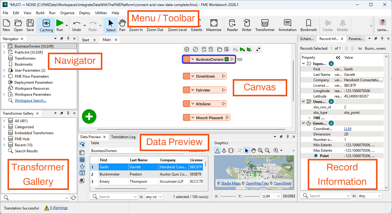 FME Workbench user interface